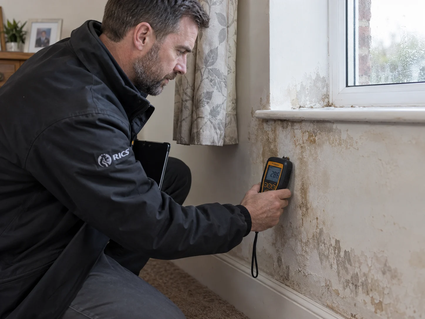 Wall with visible moisture-related deterioration